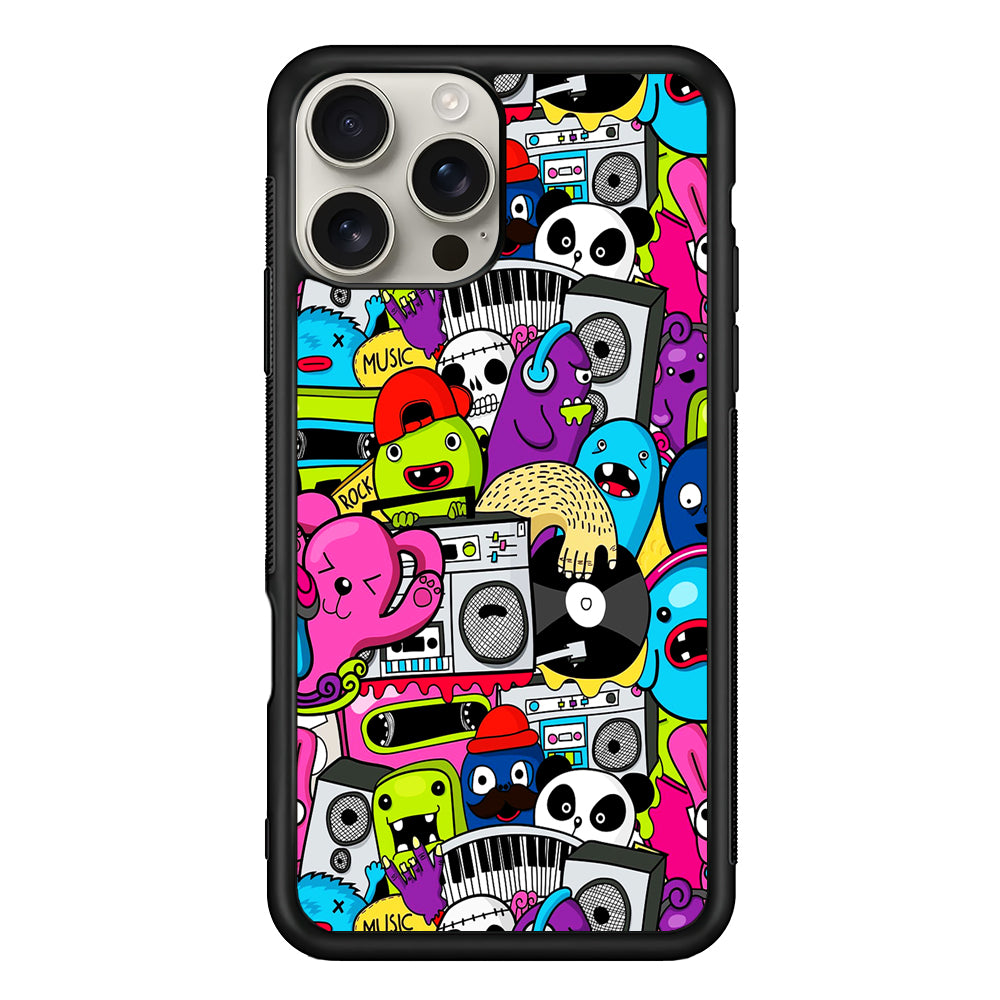 Doodle Monsters Music Pattern iPhone 16 Pro Max Case | Stylish Protective Case for iPhone 16 Pro Max