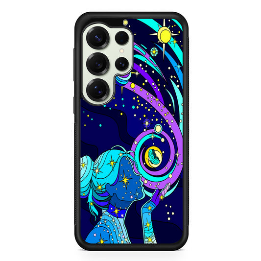 A Woman Blowing Kisses to Planets Samsung Galaxy S25 Ultra Case | Durable Rubber Case for Samsung Galaxy S25 Ultra