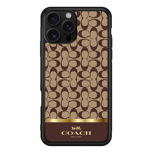 Coach Brown Gold Line iPhone 16 Pro Case | Slim Rubber Case for iPhone 16 Pro