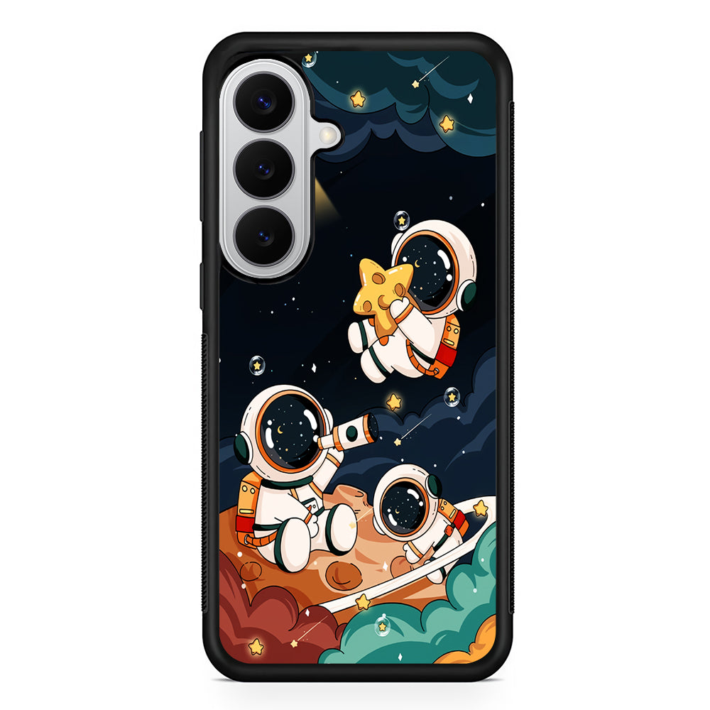 Three Astronauts Playing on a Planet Samsung Galaxy S26 Case | Protective Rubber Cover