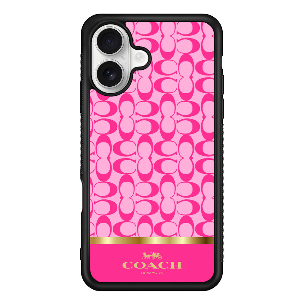 Coach Pink Pattern iPhone 16 Plus Case | Slim Rubber Case for iPhone 16 Plus