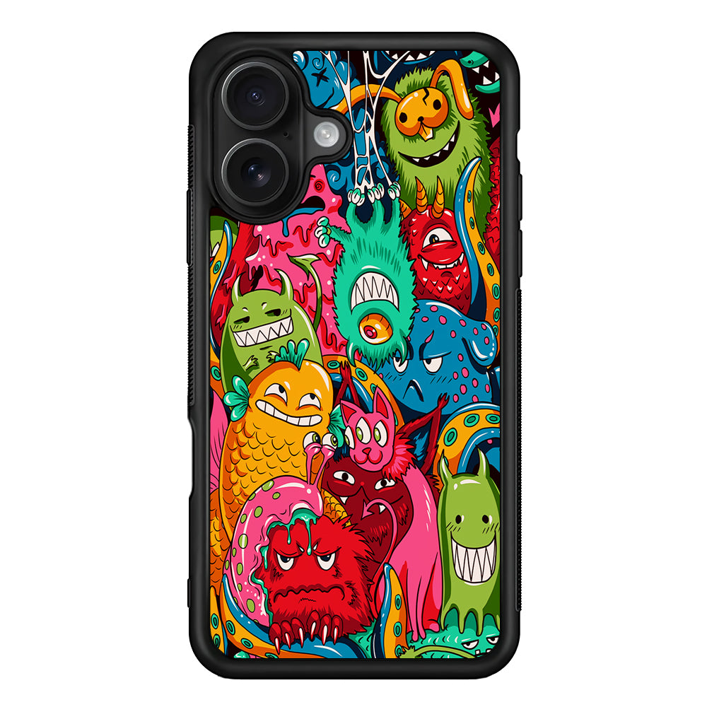 The Cute Monster Gathering Doodle iPhone 16 Case - Oxvistore