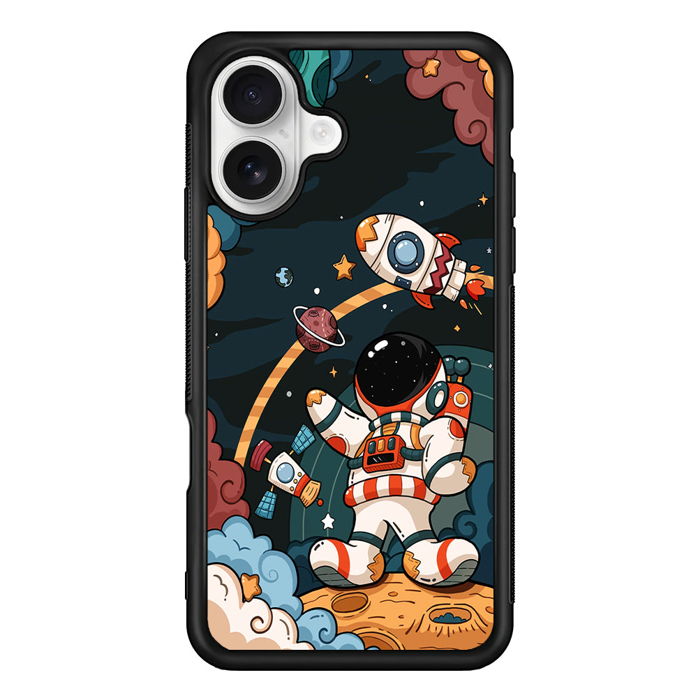 Space Astronaut on Galaxy iPhone 16 Plus Case | Durable Protective Rubber Cover
