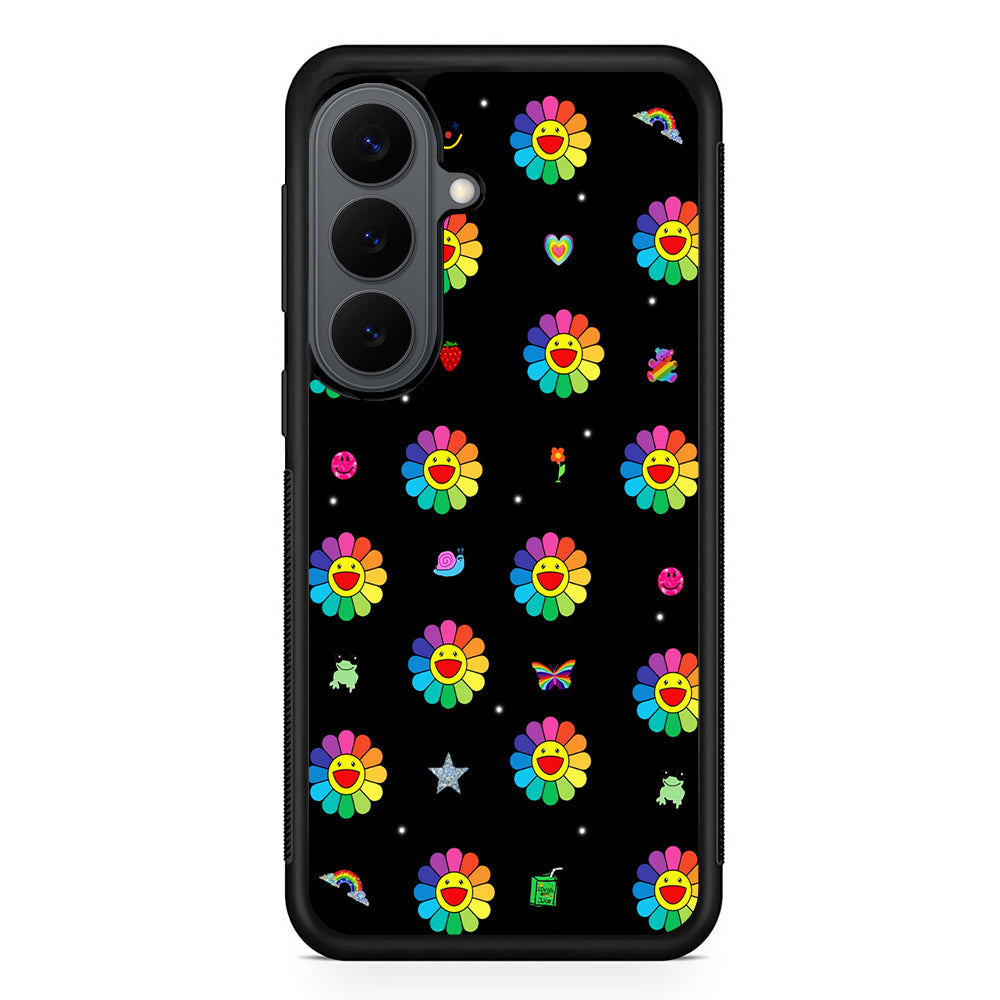Smile on Rainbow Flower Black Samsung Galaxy S26 Plus Case | Slim Rubber Case for Samsung Galaxy S26 Plus
