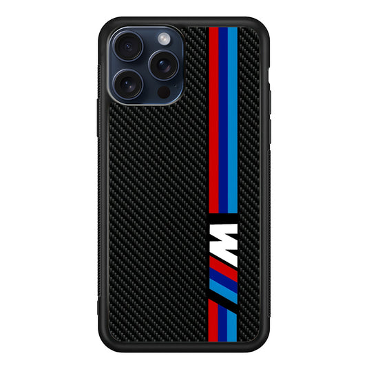 BMW M Carbon Tricolor Stripes iPhone 15 Pro Max Case | Slim Rubber Case for iPhone 15 Pro Max