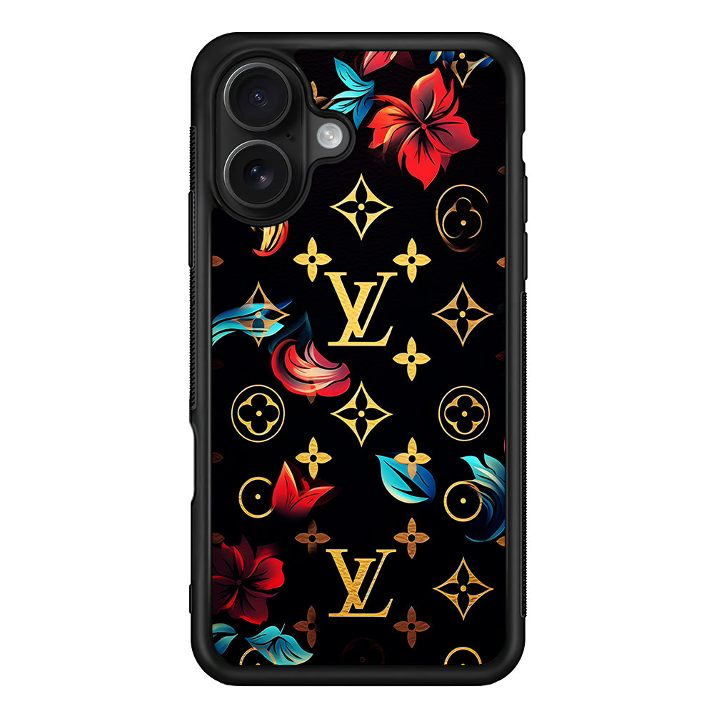 Louis Vuitton Flowers Design iPhone 16 Case | Slim Rubber Case for iPhone 16