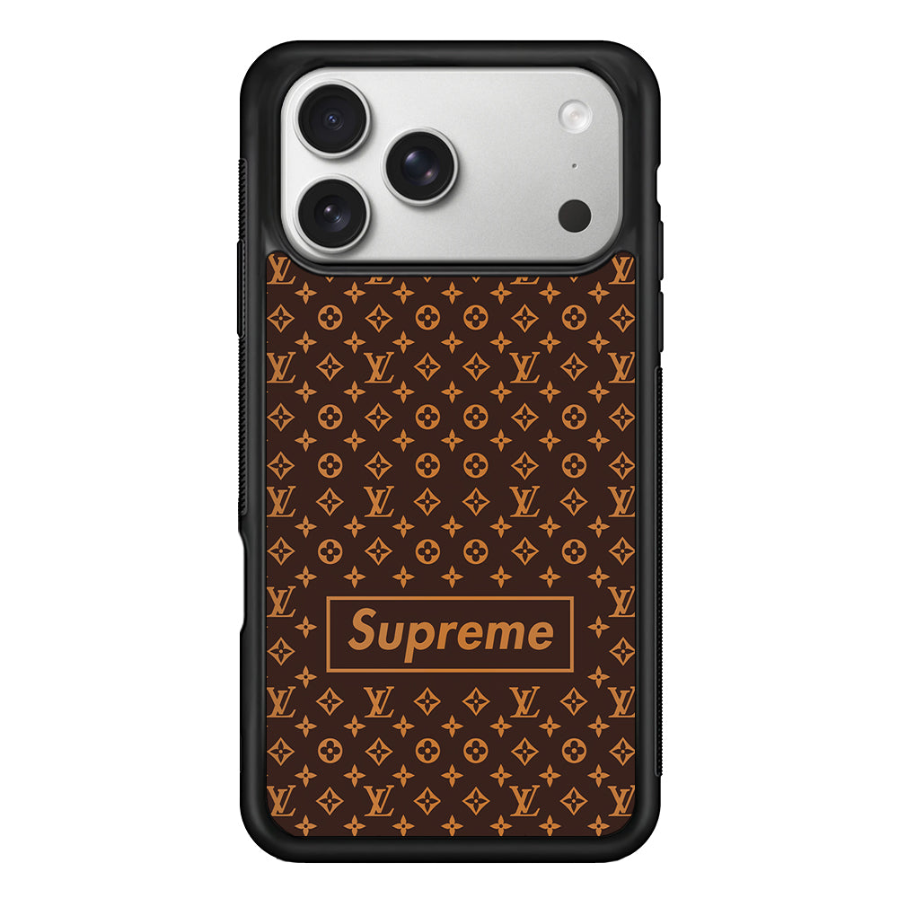 Louis Vuitton X Supreme Brown Background iPhone 17 Pro Case | Slim Rubber Case for iPhone 17 Pro