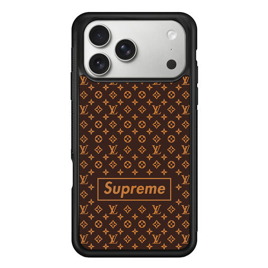 Louis Vuitton X Supreme Brown Background iPhone 17 Pro Case | Slim Rubber Case for iPhone 17 Pro