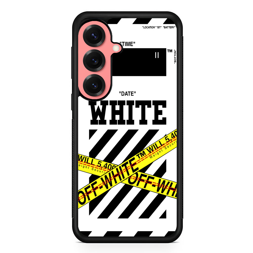 Off White Warning Line Samsung Galaxy S25 Case | Slim Rubber Case for Samsung Galaxy S25