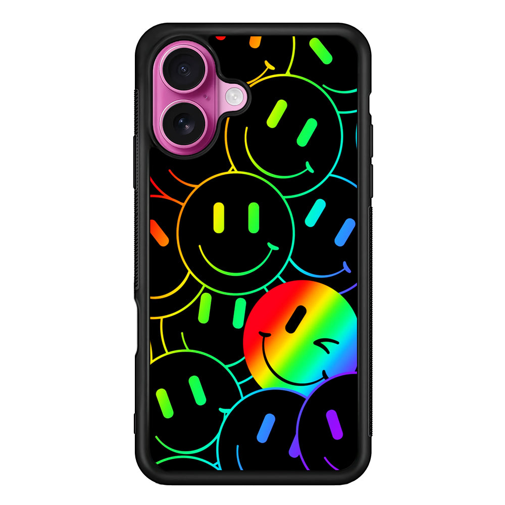 Dark Rainbow Smiley Face iPhone 17 Case | Slim Protective Rubber Phone Cover
