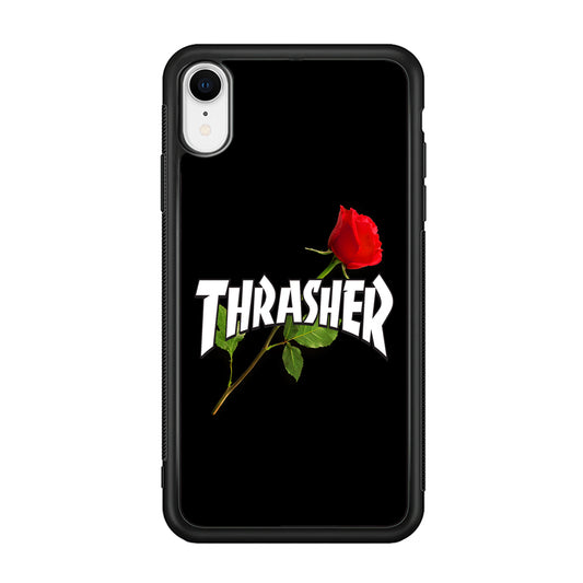 Thrasher Black Rose Flower iPhone XR Case | Slim Rubber Case for iPhone XR
