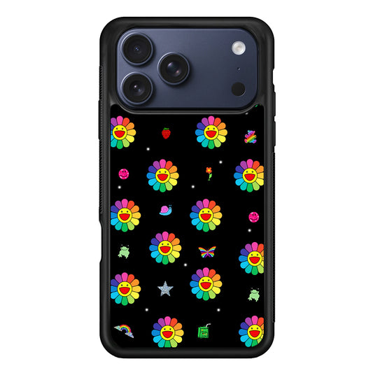 Smile on Rainbow Flower Black iPhone 17 Pro Max Case | Slim Protective Cover for iPhone 17 Pro Max