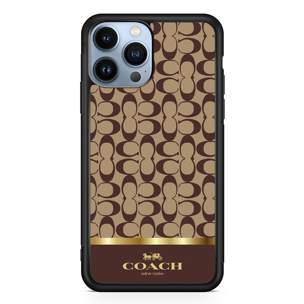 Coach Brown Gold Line iPhone 15 Pro Max Case | Slim Rubber Case for iPhone 15 Pro Max