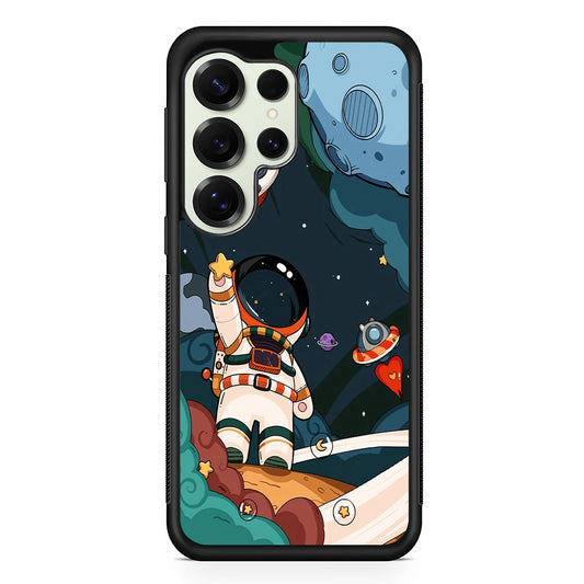 Cartoon Astronaut Holding Up a Star Samsung Galaxy S25 Ultra Case | Durable Rubber Case for Samsung Galaxy S25 Ultra
