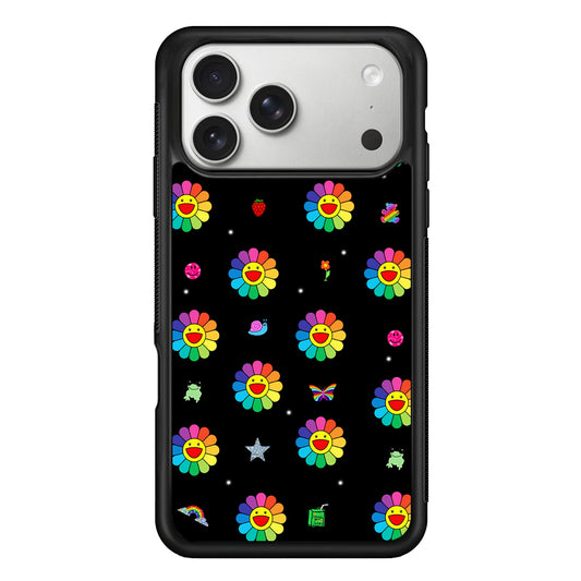 Smile on Rainbow Flower Black iPhone 17 Pro Case | Slim Rubber Case for iPhone 17 Pro