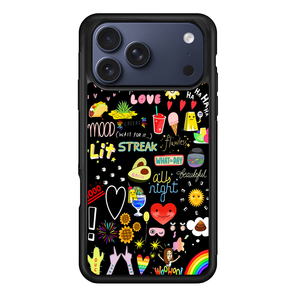 Random Cute Sticker Doodle Dark iPhone 17 Pro Max Case | Slim Protective Cover for iPhone 17 Pro Max