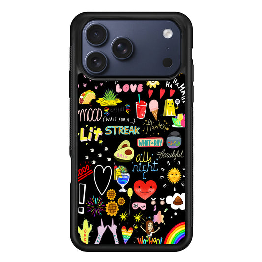 Random Cute Sticker Doodle Dark iPhone 17 Pro Max Case | Slim Protective Cover for iPhone 17 Pro Max