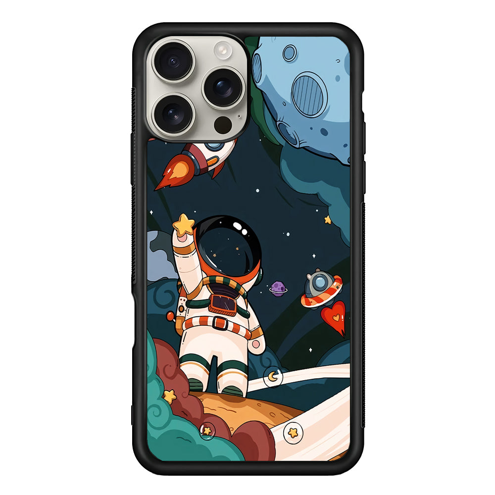 Cartoon Astronaut Holding Up a Star iPhone 16 Pro Max Case | Stylish Protective Case for iPhone 16 Pro Max