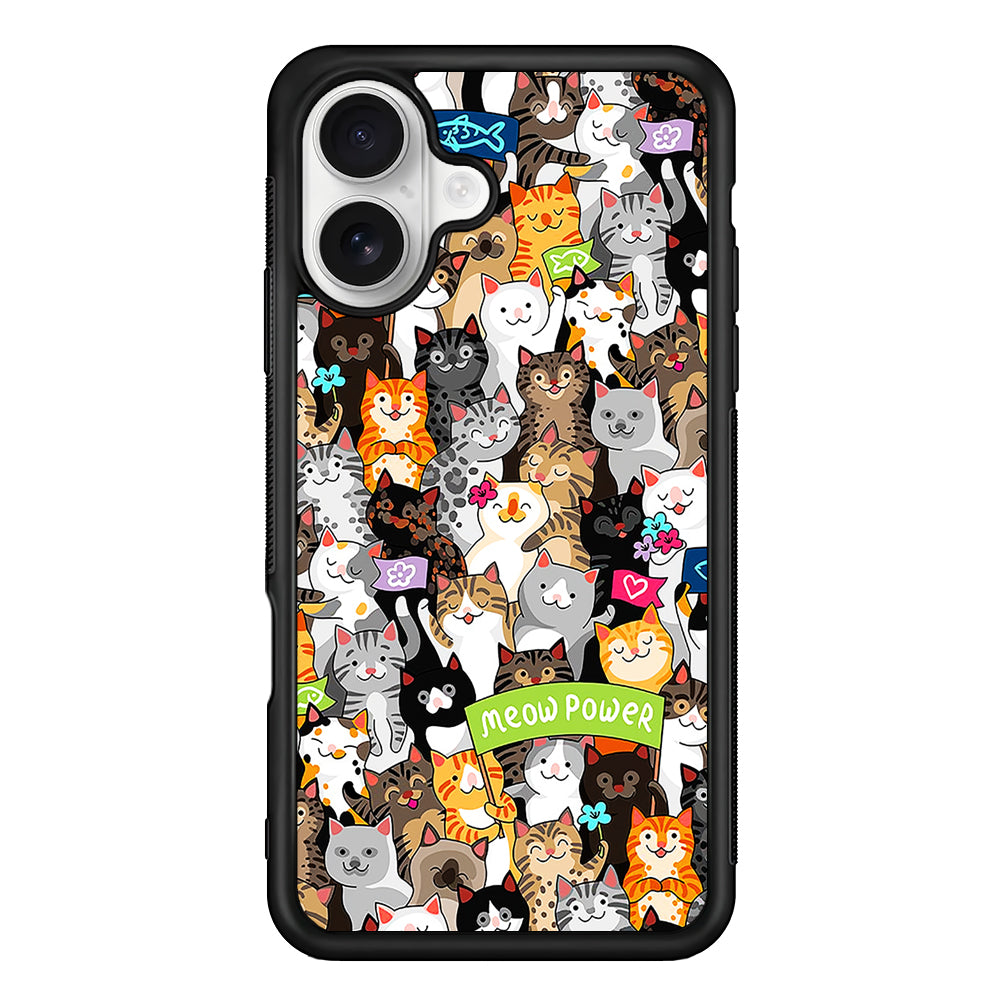 Cute Cats Meow Power iPhone 16 Plus Case | Durable Protective Rubber Cover