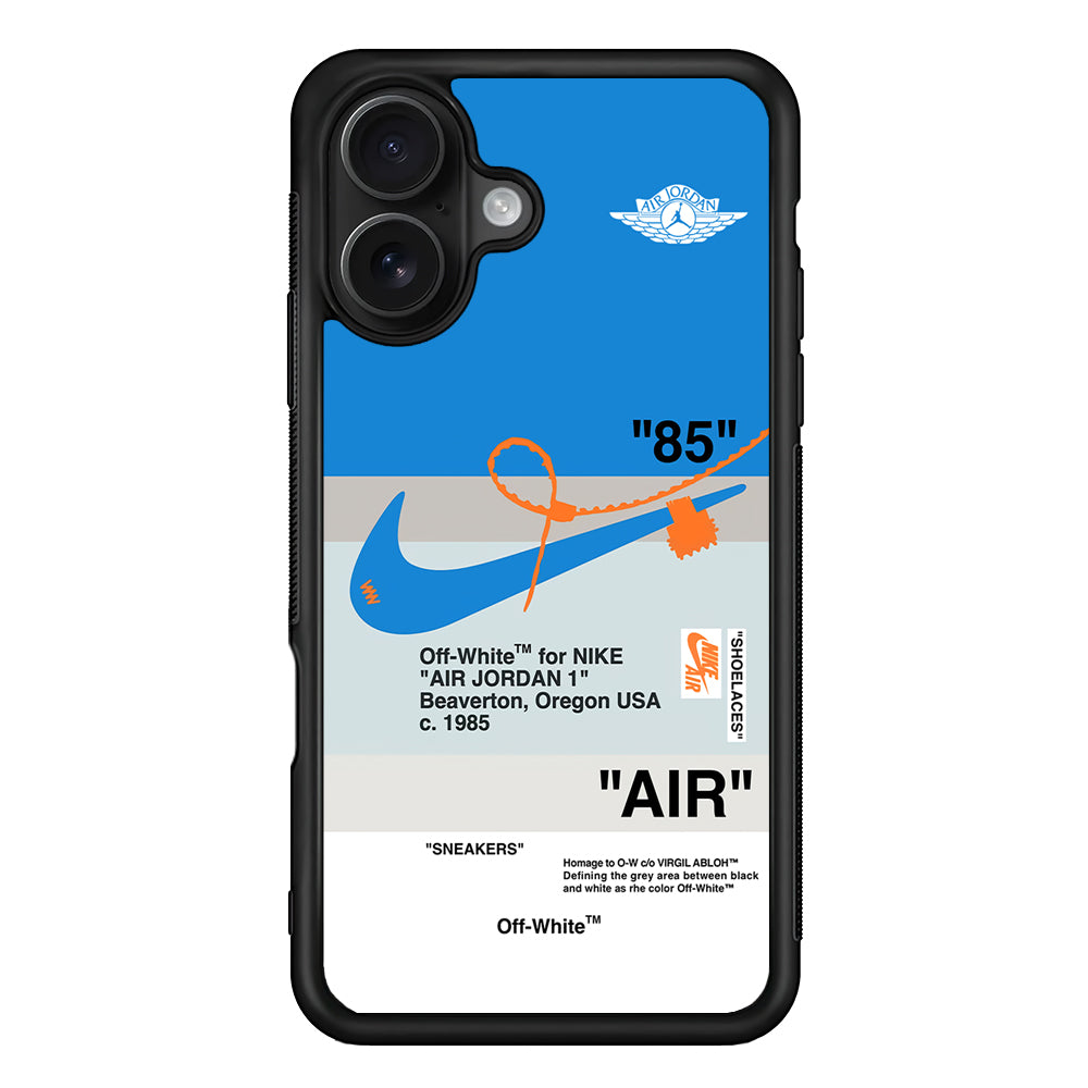 Off White x Nike Air Jordan Blue iPhone 16 Case | Slim Rubber Case for iPhone 16