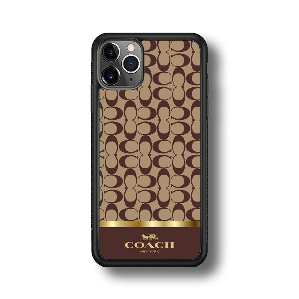 Coach Brown Gold Line iPhone 11 Pro Max Case | Slim Rubber Case for iPhone 11 Pro Max