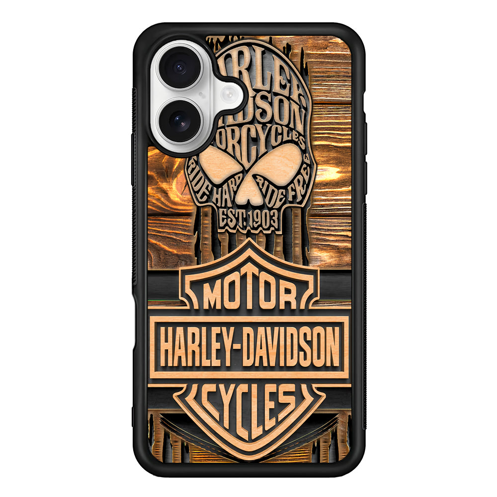 Harley Davidson Wooden Skull iPhone 16 Plus Case – Slim Fit Protective Phone Case