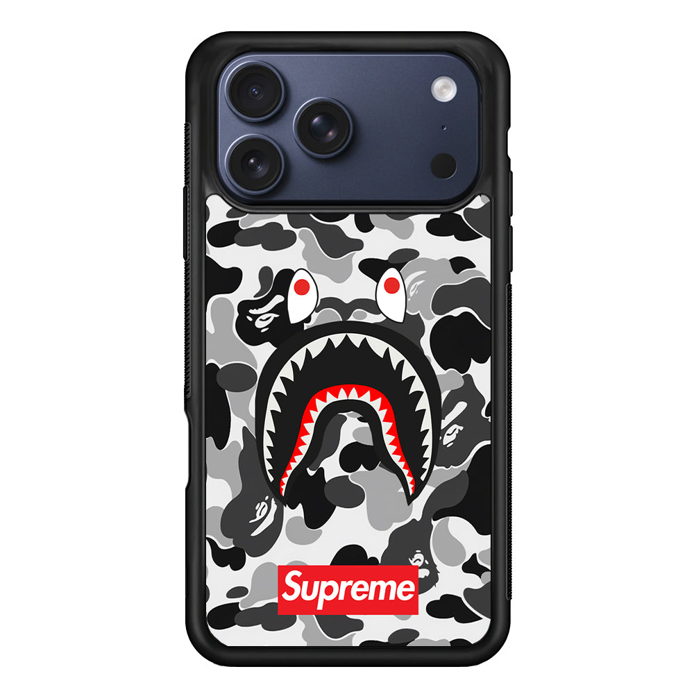 Bape Supreme Black Camo iPhone 17 Pro Max Case | Slim Rubber Case for iPhone 17 Pro Max