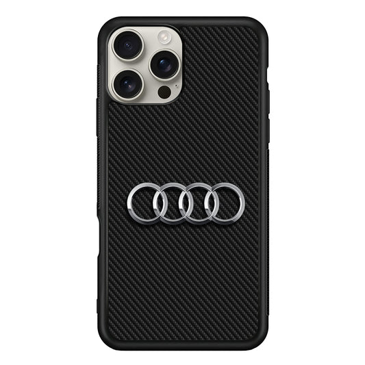 Audi Metal Against a Dark Carbon iPhone 16 Pro Max Case | Slim Rubber Case for iPhone 16 Pro Max