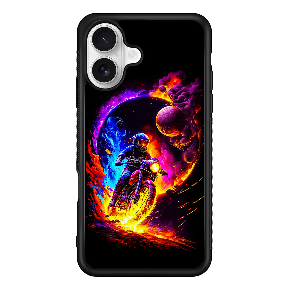 Adventure Motorcycle Space iPhone 16 Plus Case | Durable Protective Rubber Cover
