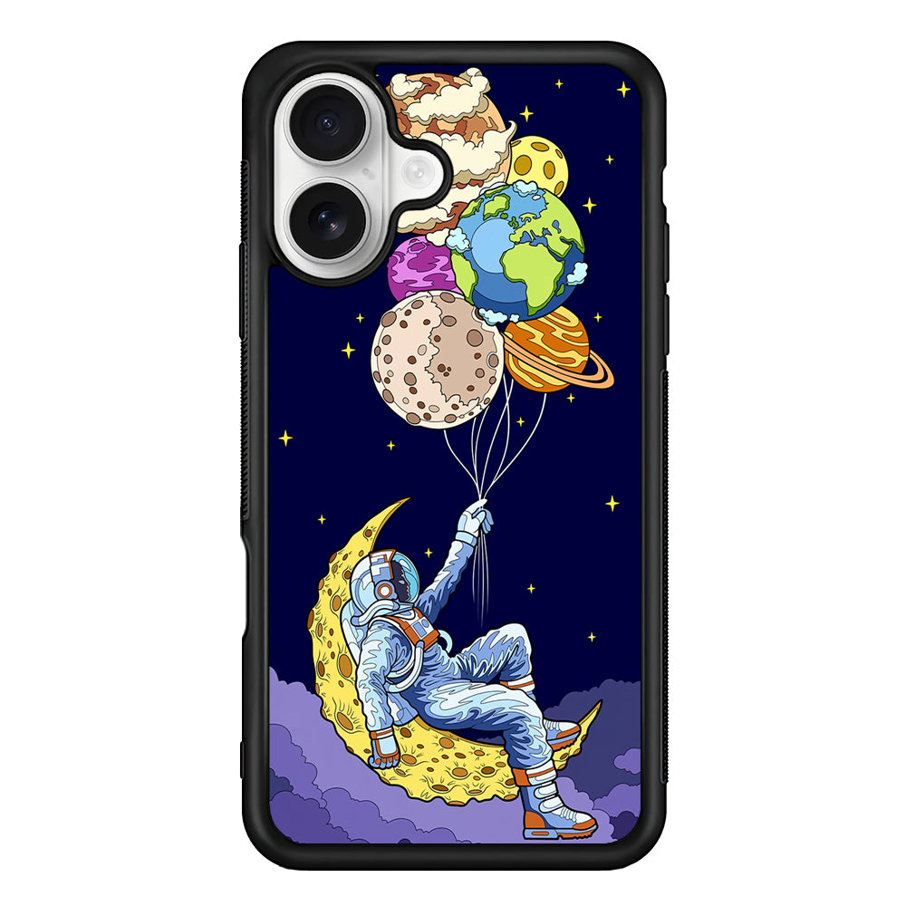Astronaut Relaxing Holding Planet iPhone 16 Plus Case | Durable Protective Rubber Cover
