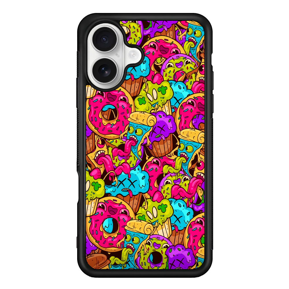 Cartoon Food Monster Doodle iPhone 16 Plus Case | Durable Protective Rubber Cover