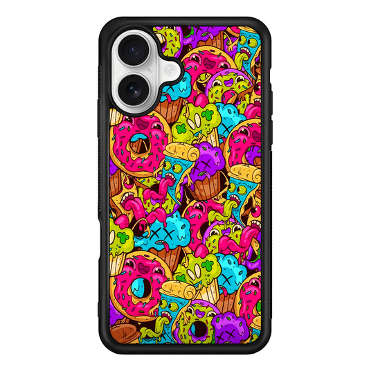 Cartoon Food Monster Doodle iPhone 16 Plus Case | Durable Protective Rubber Cover