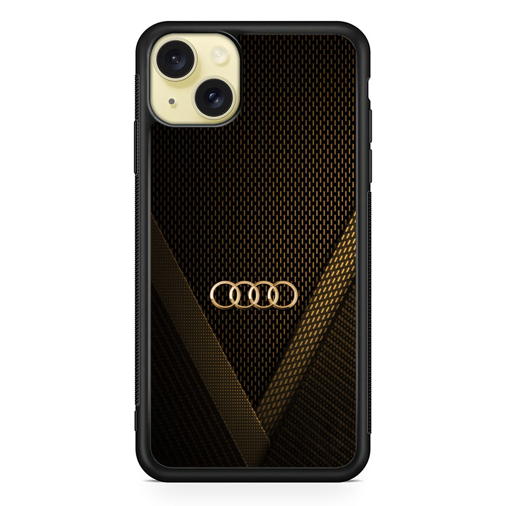 Audi Logo Gold Against a Dark iPhone 15 Plus Case | Slim Rubber Case for iPhone 15 Plus