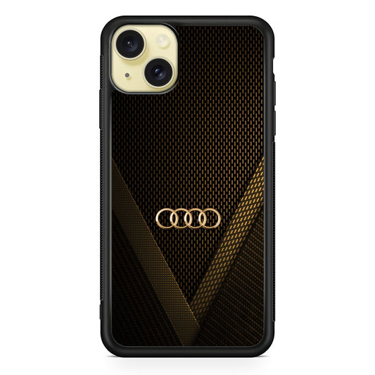Audi Logo Gold Against a Dark iPhone 15 Plus Case | Slim Rubber Case for iPhone 15 Plus