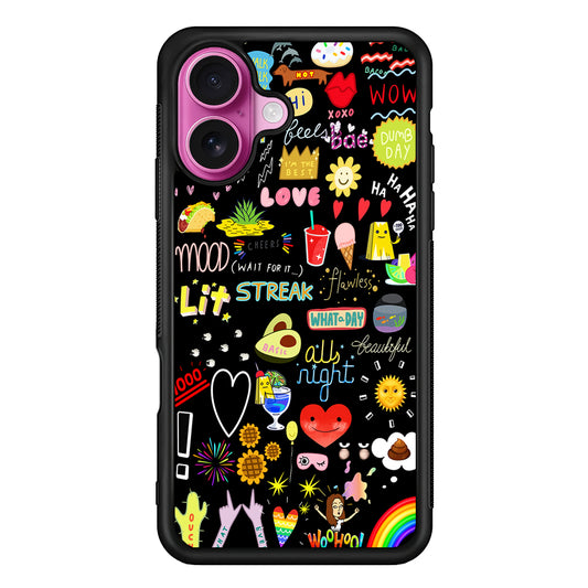 Random Cute Sticker Doodle Dark iPhone 17 Case | Slim Protective Rubber Phone Cover