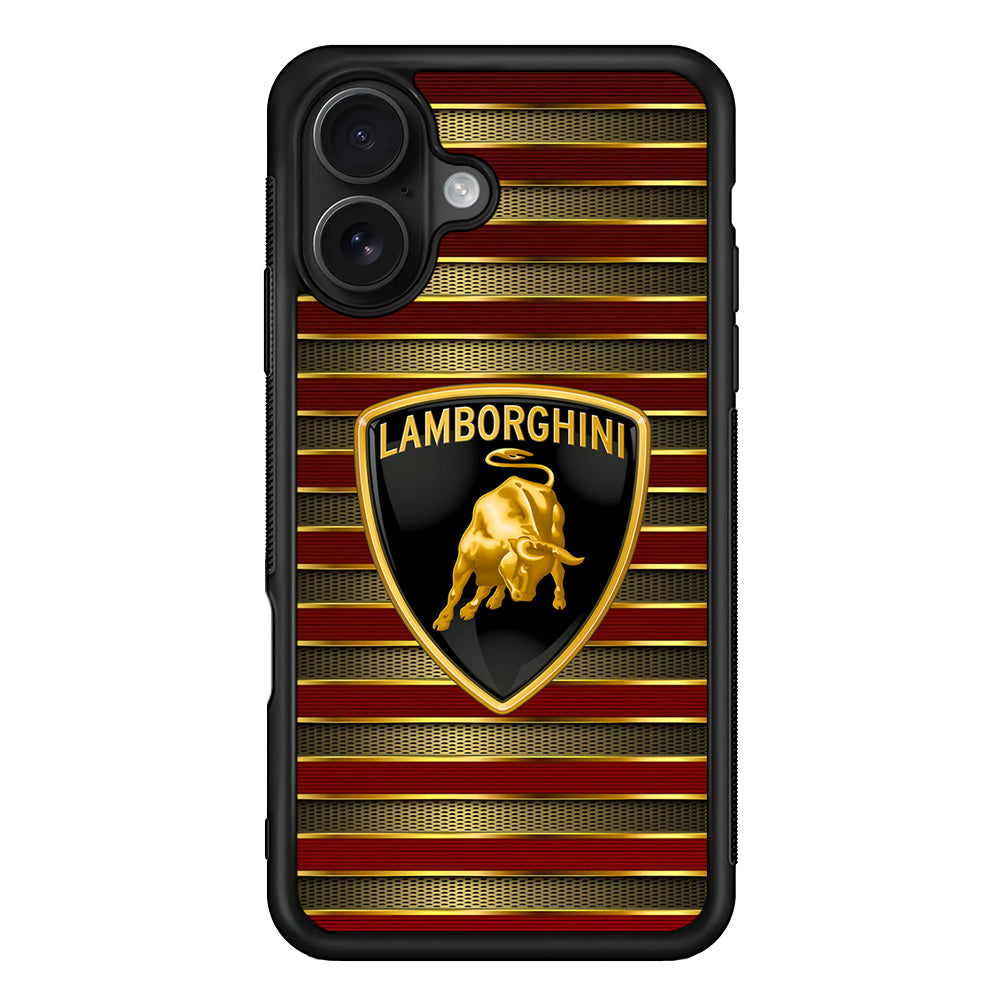 Lamborghini Red Gold Luxury iPhone 16 Case | Slim Rubber Case for iPhone 16