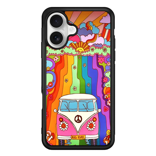 Hippie Aesthetic Rainbow iPhone 16 Plus Case | Durable Protective Rubber Cover