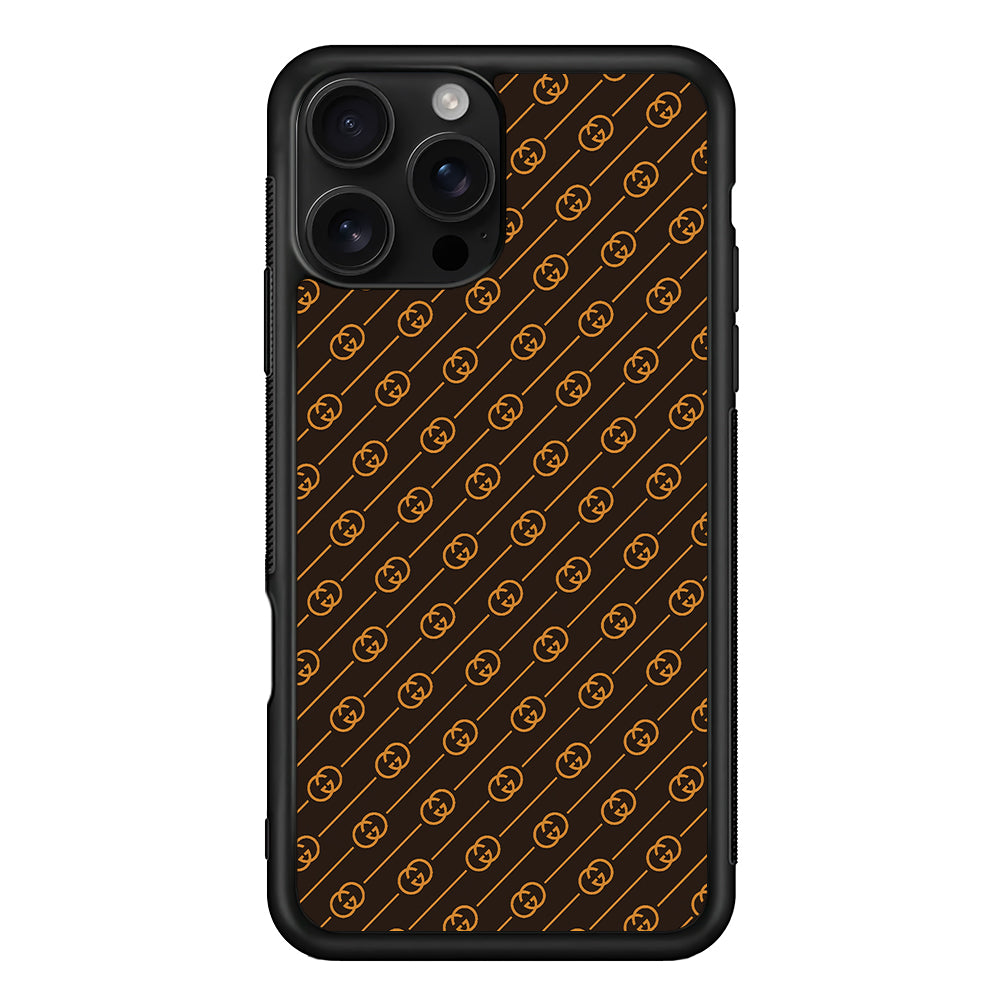 Gucci Brown Pattern iPhone 16 Pro Case | Slim Rubber Case for iPhone 16 Pro