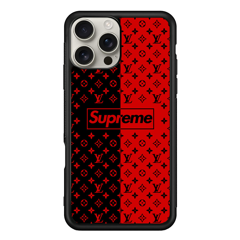 Louis Vuitton X Supreme Red Black iPhone 16 Pro Max Case | Slim Rubber Case for iPhone 16 Pro Max