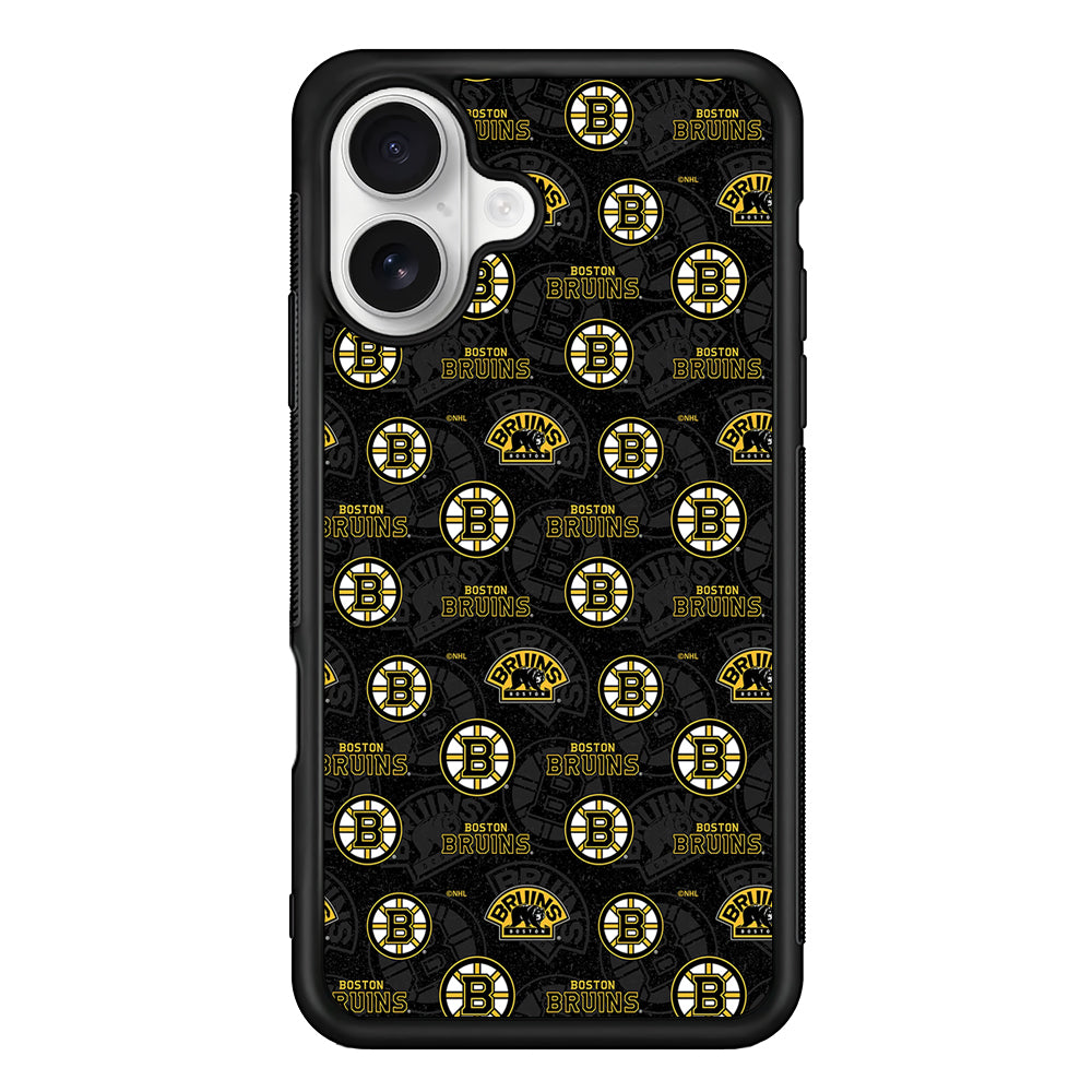 Boston Bruins Pattern iPhone 16 Plus Case | Durable Protective Rubber Cover