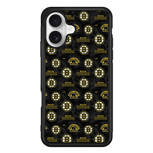 Boston Bruins Pattern iPhone 16 Plus Case | Durable Protective Rubber Cover