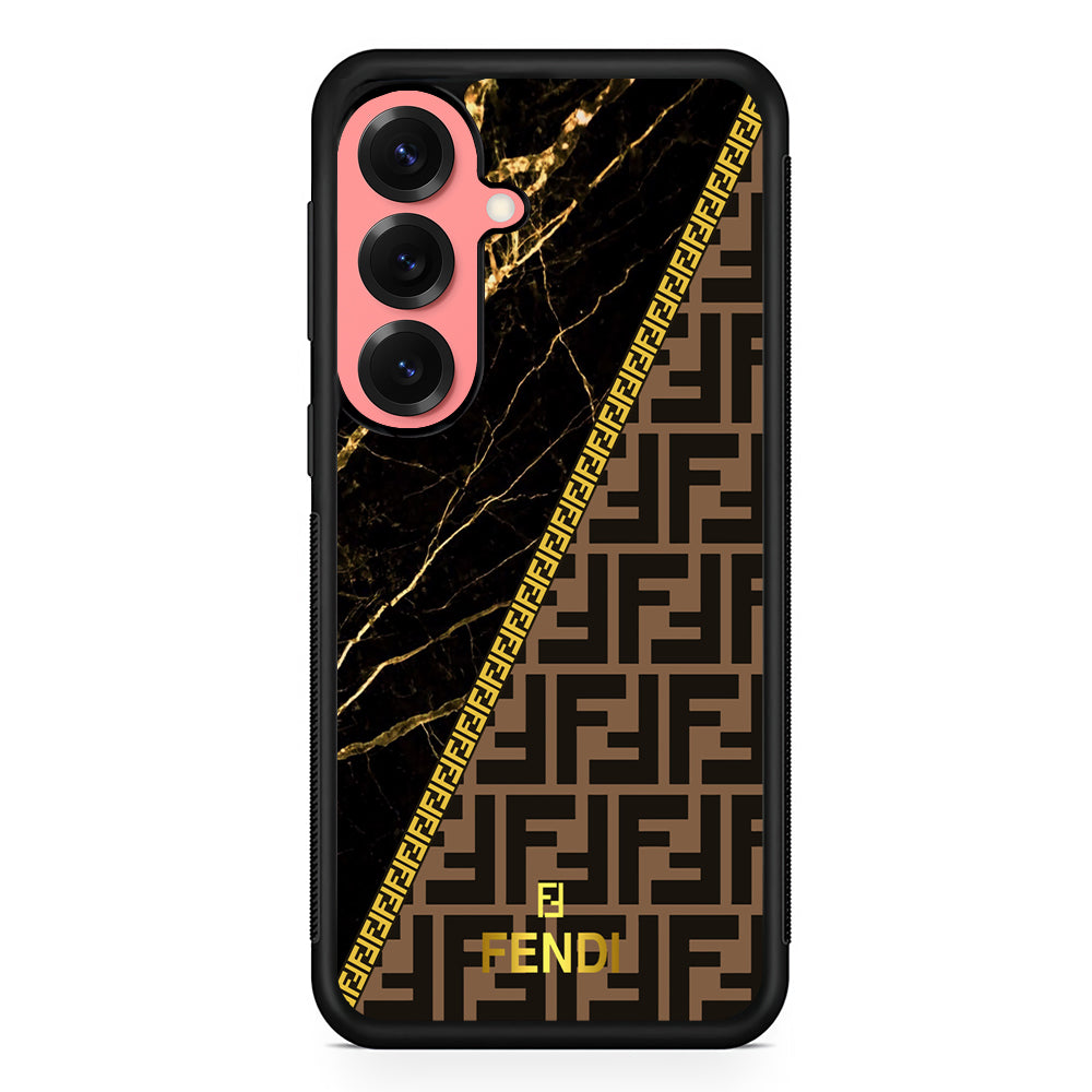 Fendi Patern Marble Gold Samsung Galaxy S25 Case | Slim Rubber Case for Samsung Galaxy S25