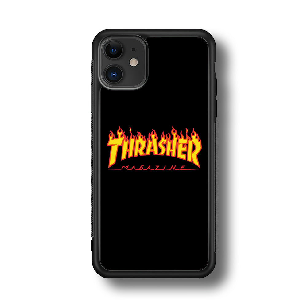 Thrasher Magazine Black Simple Fire iPhone 12 Case | Slim Rubber Case for iPhone 12