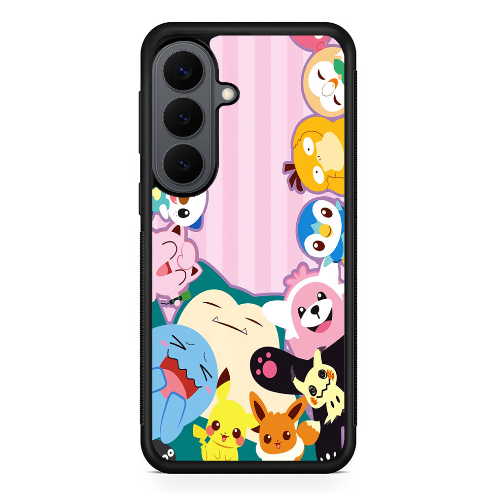 Aesthetic Pokemon Pink Stripe Samsung Galaxy S26 Plus Case | Slim Rubber Case for Samsung Galaxy S26 Plus