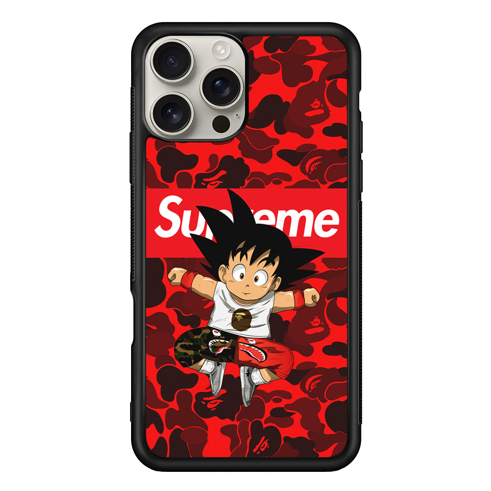 Bape Goku Red Camo Supreme iPhone 16 Pro Max Case | Slim Rubber Case for iPhone 16 Pro Max