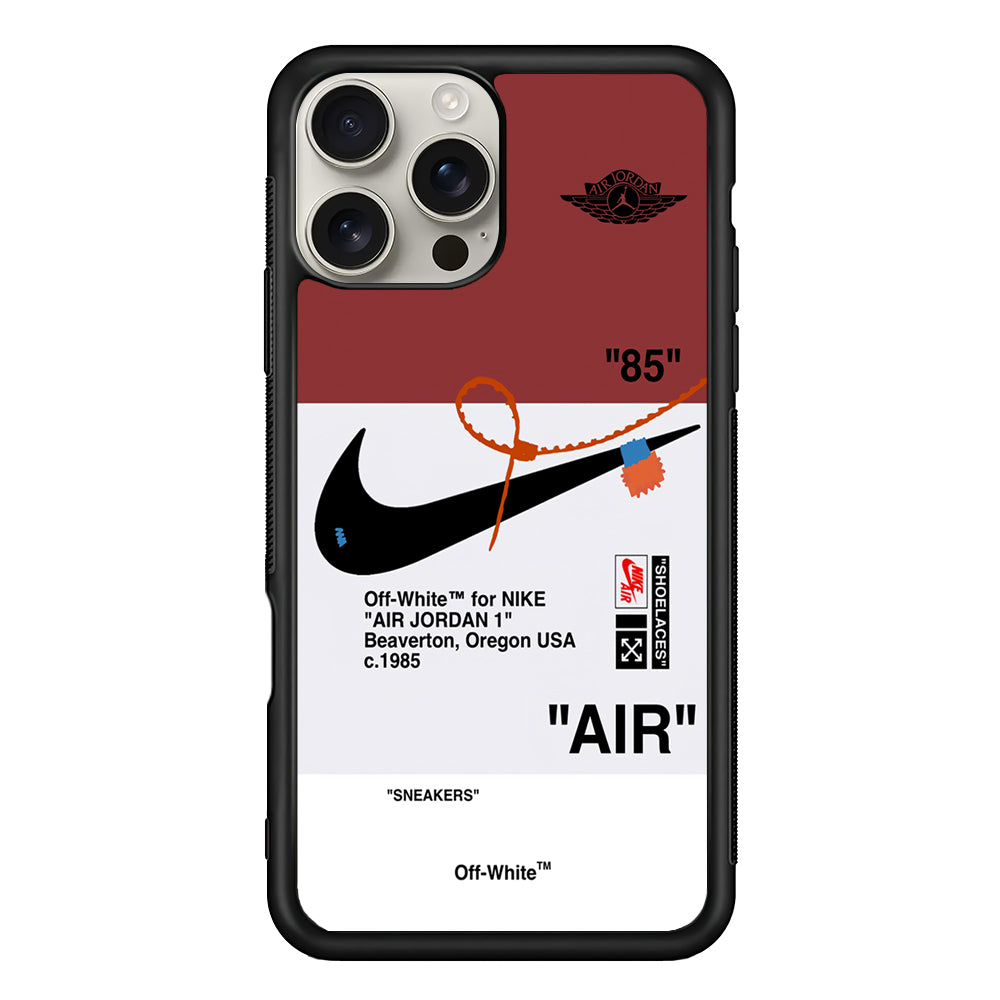 Off White x Nike Air Jordan Red iPhone 16 Pro Max Case | Slim Rubber Case for iPhone 16 Pro Max