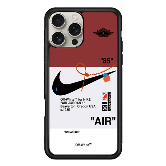 Off White x Nike Air Jordan Red iPhone 16 Pro Max Case | Slim Rubber Case for iPhone 16 Pro Max