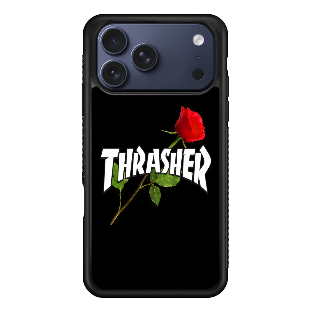 Thrasher Black Rose Flower iPhone 17 Pro Max Case | Slim Rubber Case for iPhone 17 Pro Max