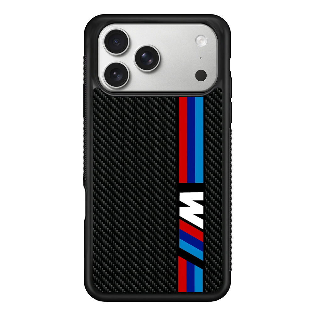 BMW M Carbon Tricolor Stripes iPhone 17 Pro Case | Slim Rubber Case for iPhone 17 Pro