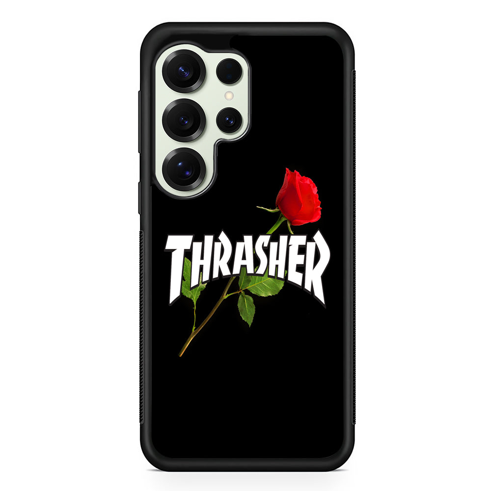 Thrasher Black Rose Flower Samsung Galaxy S25 Ultra Case | Slim Rubber Case for Samsung Galaxy S25 Ultra